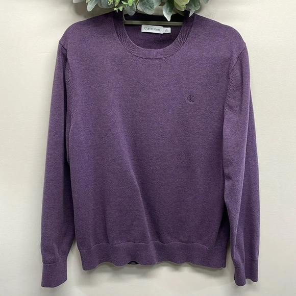 Calvin Klein Compact Cotton Crewneck Sweater Blackberry Cord Purple L - Picture 1 of 15